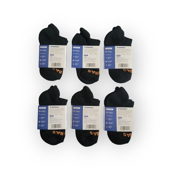 6x BOMBAS Ankle Sock Tech Unisex XS Solid Black Honeycomb Arch Support Fit Youth - Picture 2 of 9